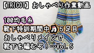 【輪針編み】【100均毛糸】靴下を編むぞ！（特訓期間中🧦5足目）～Vol.5（完成）★履き口は編みっぱなしの伸びる伏せ止めで【おしゃべり作業動画】