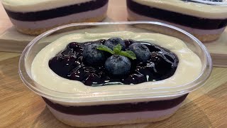 บลูเบอร์รี่ชีสพาย (ไม่อบ) | Blueberry Cheese Pie  (No Bake)| โชว์ชั้นครีมชีสและเยลลี่ ทำขายได้เลยค่ะ