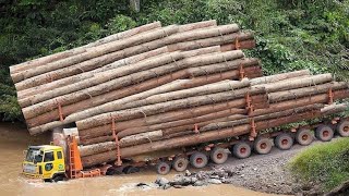10 Extreme Dangerous Big Logging Wood Truck Driving Skill Heavy Equipment Loading Climbing Working
