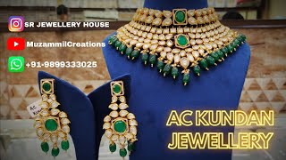 AC Kundan Emerald Necklace Set || Gold-plated || For Order contact no Whatsapp +91-9899333025.