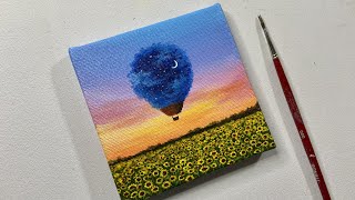 Sunflower field painting/acrylic painting for beginners tutorial/landscape paint