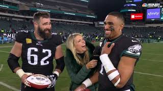 Jalen Hurts & Jason Kelce reflect on hard-fought victory vs. Packers