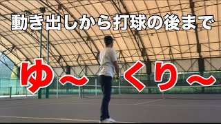 サーブ　正しい動きかどうかは、ゆっくり動いて確かめる　姿勢が大事　窪田テニス教室