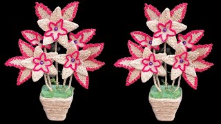 Jute Burlap Design Flower and Vase Making ideas | Home Decor Jute Flower | Handmade Flower Showpiece