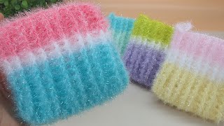 [수세미코바늘] 줄무늬 패턴 사각 수세미 뜨기  Crochet Dish Scrubby