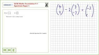 GCSE Maths EDEXCEL Foundation Specimen Paper 1 – Q30 Column vectors