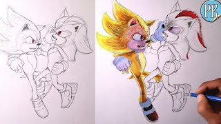 How to draw and color ( sonic vs Shadow ) sonic 3 || easy step by step