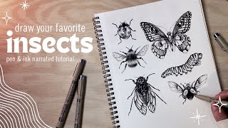 How To Draw Cute Realistic Insects With Ink // Step by Step Tutorial