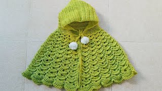 crochet poncho with hoodie (9 to 10 years old) ( subtitles available)