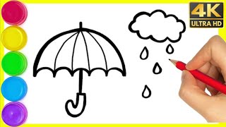 How to draw umbrella cloud with rain 🌧️  colouring drawing step by step drawing for beginners.