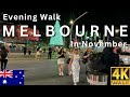 Melbourne Australia City Walk Tour After Dark. Night Walk In Melbourne 4K Video