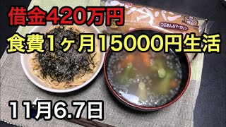 【借金420万円】食費1ヶ月15000円生活！11月6.7日！　 1人暮らし　節約　料理