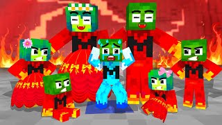 Monster School :  Squid Game x ICE ZOMBIE is ADOPTED by FIRE FAMILY - Minecraft