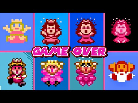 Evolution of Princess Peach GAME OVER screens [Hacks Edition]