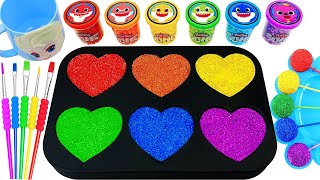 Satisfying Video | Making Glitter Heart Lollipop by Mixing SLIME \u0026 Rainbow Bead Painted Cutting ASMR