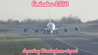 First time capturing this particular Airbus A380-840 (A6-EUQ) departing #Birmingham Airport.