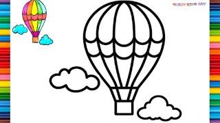 Rainbow Hot Air Balloon Drawing for Kids | Easy Step by Step for Beginners