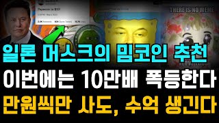 [코인추천] 일론머스크의 새로운 밈코인 추천! 이번에도 순식간에 떡상 나옵니다.