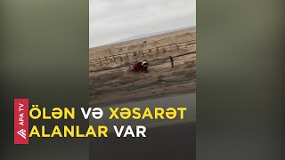 Salyanda maşın yoldan çıxaraq aşdı - APA TV