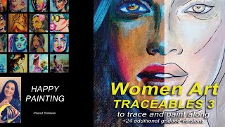 Traceable 3 Women Art - Acrylic Painting Book @EasyPaintingVered