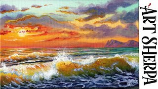 GOLD SUNSET WAVES Beginners Learn to paint Acrylic Tutorial Step by Step
