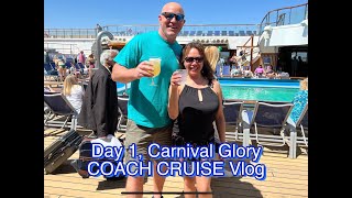 CARNIVAL GLORY, DAY 1 VLOG, COACH CRUISE, STEAKHOUSE, WELCOME ABOARD SHOW and more…