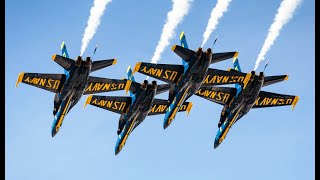 U.S. Navy Blue Angels and Air Force Thunderbirds fly over New York City