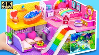 Make Miniature Rainbow House With Pink Bedroom and Mini Underground Fish Tank ❤️ DIY Miniature House