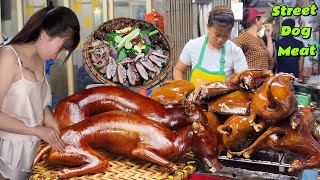 The girl who sells the best dog meat in Hanoi Old Quarter, Vietnam, this dish is very delicious.