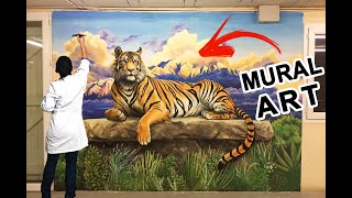 Giant mural painting Tiger with landscape