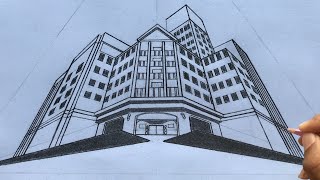 How to Draw using Three Point Perspective: Draw a Building Step by Steps