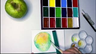 【絵手紙】顔彩で青りんご～Painting Green Apples in Japanese Painting