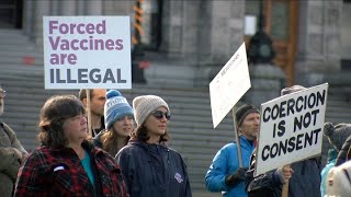 Hundreds of BC Public Service employees stage protest against COVID-19 vaccine mandates in Victoria