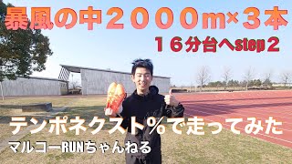 【２０００ｍ×３】初の２０００ｍインターバルやってみた。暴風の中頑張りました！１６分台へstep2　＊６４　＃マラソン　＃サブスリー　＃NIKE　＃テンポネクスト％　＃５０００ｍ