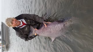 53lb monster Skeena chinook (king) salmon hooked on the fly