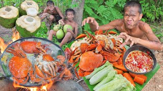 survival in the rainforest- Cooking crab ASMR Eating delicious