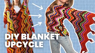 🌈 How I upcycled a $1 thrifted crochet blanket into a cute sweater 😍