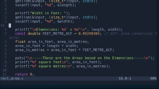 Rectangular Area and Unit Conversion in C | Code Practice