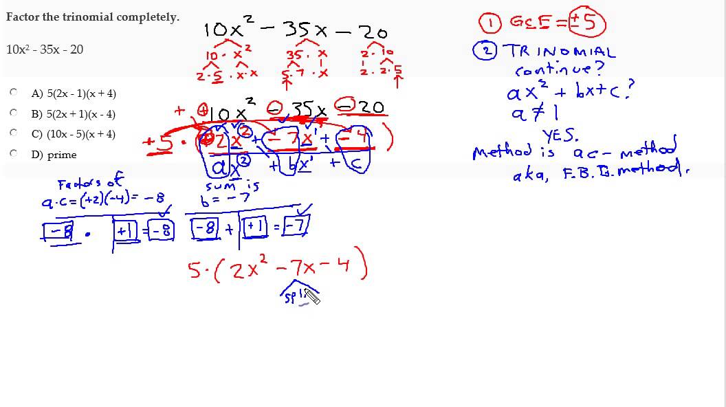 Factor A Trinomial Using Ac Method With GCF - YouTube