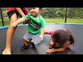 Kids Jumping Trampoline Challenge Family Fun Playtime with Imani and Family!!
