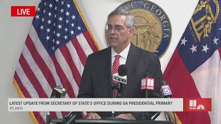 Secretary of State Brad Raffensperger provides update during Georgia presidential primary