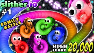 SLITHER.IO #1: 6 Player FGTEEV Family Battle!  20k High Score Snake!  (Worms Grow Up Fast!)