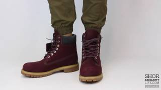 Timberland 6inch Premium Dark Plum On feet Video at Exclucity