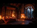 🔴 Relaxing Thunderstorm with Crackling Fireplace and Rain - Castle Room Ambience - Live 24/7