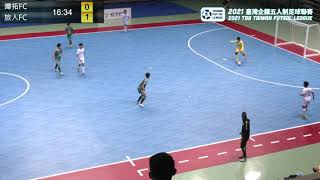 「2021臺灣企銀五人制足球聯賽第一循環第二輪 曄拓FC vs 旅人FC」旅人FC#14魏豊勝截斷對方守門員傳球，瞬間起腳打門入網