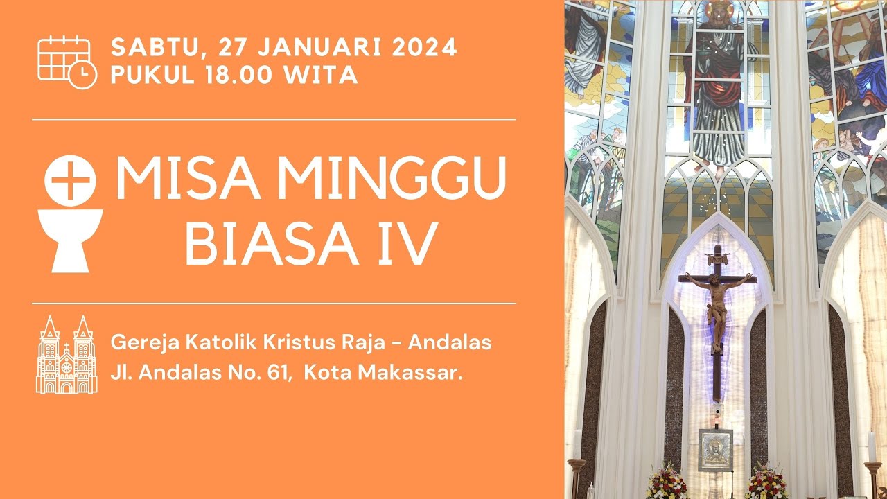 (LIVE) MISA MINGGU BIASA IV | SABTU, 27 JANUARI 2024 | 18.00 WITA - YouTube