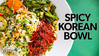 Best Ever TVP Recipe! Easy Vegan Spicy Korean Noodle Bowl with Fiery "Buldak" Sauce
