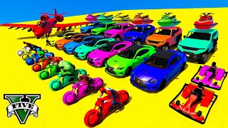 GTA V Spiderman Mega Ramp Boats, Cars, Motorcycle With Trevor and Friends Epic Stunt Map Challenge