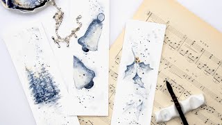 Watercolor Christmas winter bookmarks / cards tutorial for beginners