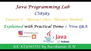 #08 (Java Lab Ex6) Java Program to Implement Abstract Class Concept Using NetBeans IDE | RK Keynotes